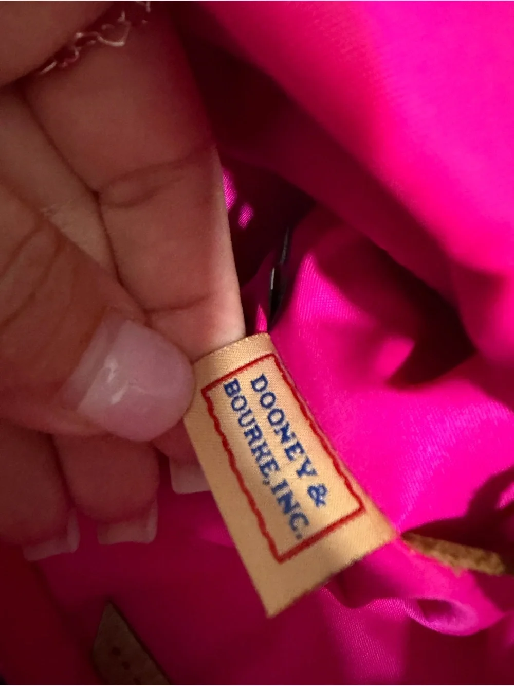Dooney & Bourke Red Nylon Satchel with Tan Leather Trim and Gold Hardware